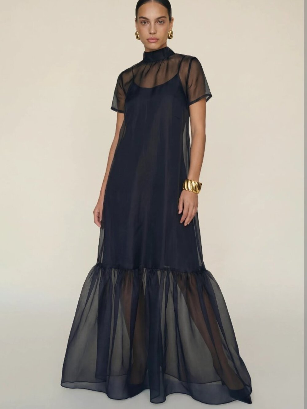NWT Few Moda Melody Sheer Organza Maxi Dress Black M